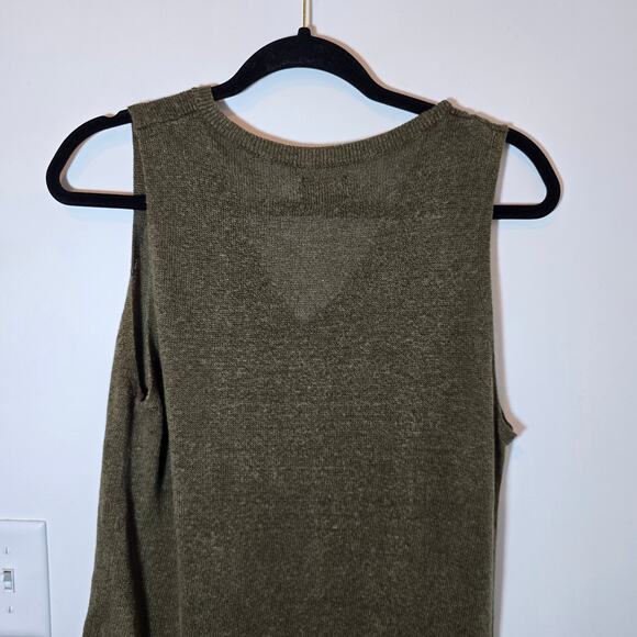 Lucky Brand V-Neck Sweater Vest Size M Olive Green Linen Blend Side Slits Boho - Picture 6 of 8